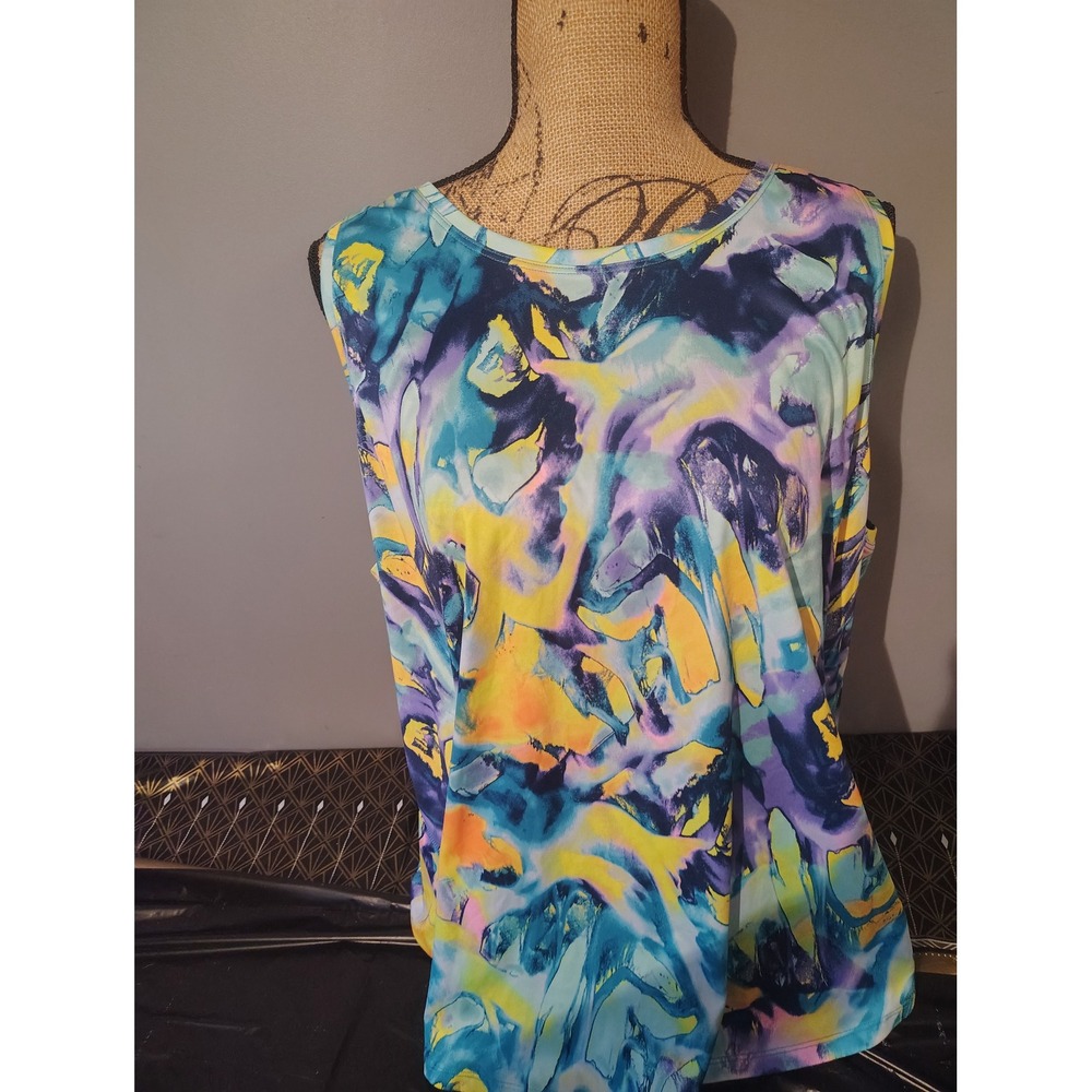 Tek Gear Womens 2X Workout Tank Top Abstract Multi Color Marble Sleeveless Tee